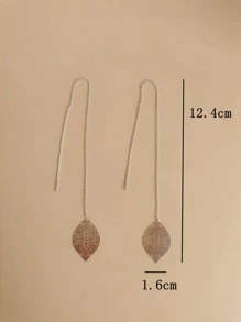 樹葉裝飾耳線 - 銀色 - 查看 3