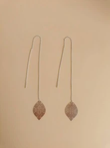 樹葉裝飾耳線 - 銀色 - 查看 2