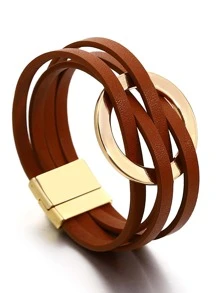 1 件简约扣交叉皮革手链，适合女士 - 时尚日常百搭度假波西米亚风手链妈妈礼物圣诞节感恩节万圣节婚礼狂欢/舞会/派对/日常配饰周年纪念情人节生日伴娘礼物 - 棕色 - 查看 2