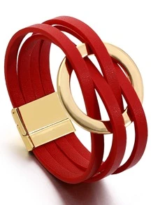 1 件简约扣交叉皮革手链，适合女士 - 时尚日常百搭度假波西米亚风手链妈妈礼物圣诞节感恩节万圣节婚礼狂欢/舞会/派对/日常配饰周年纪念情人节生日伴娘礼物 - 紅色 - 查看 2