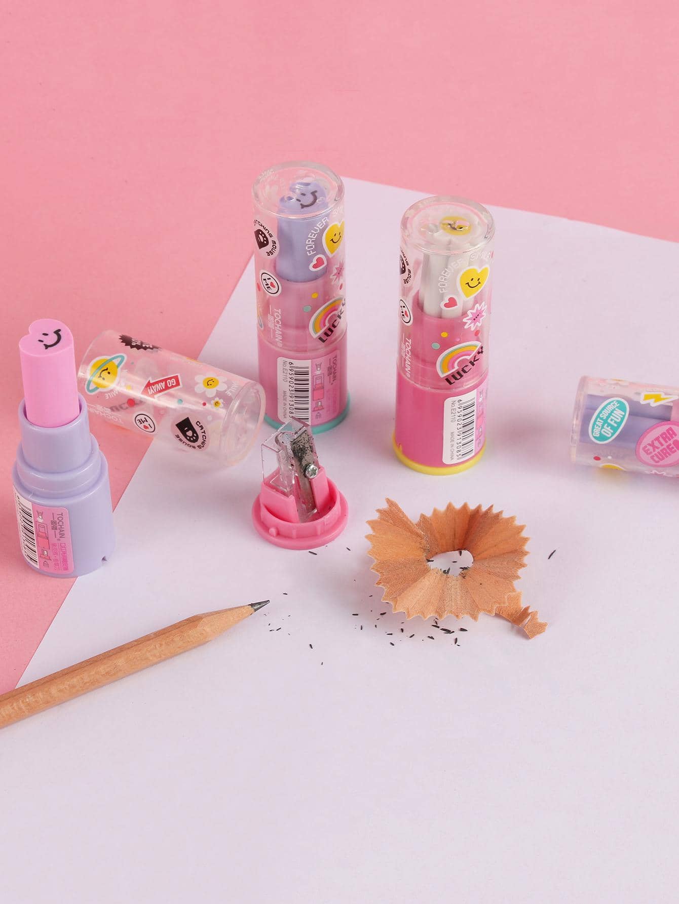 3pcs Cartoon Graphic Pencil Sharpener With Eraser, Cute Portable Basics Pencil Sharpener For Student - Multicolor - View 1