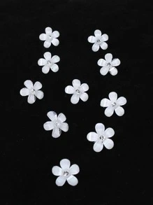 10入組花朵裝飾髮夾 - 白色 - 查看 2