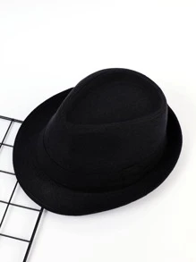 Men Solid Fedora Hat - Black - View 2