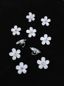 10入組花朵裝飾髮夾 - 白色 - 查看 4