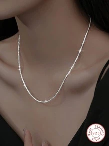 1 vòng cổ dây chuyền tối giản màu bạc thanh lịch cho phụ nữ cho cuộc sống hàng ngày - Bạc - Xem 2