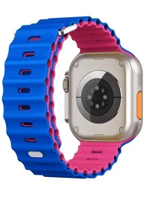 1 件运动型硅胶替换表带，适用于 Apple Watch 系列 38 毫米 40 毫米 41 毫米 42 毫米 44 毫米 45 毫米 49 毫米，Apple Watch Ultra SE S10 9 8 7 6 5 4 3 2 1 - 海洋主题设计 - 彩色 - 查看 2