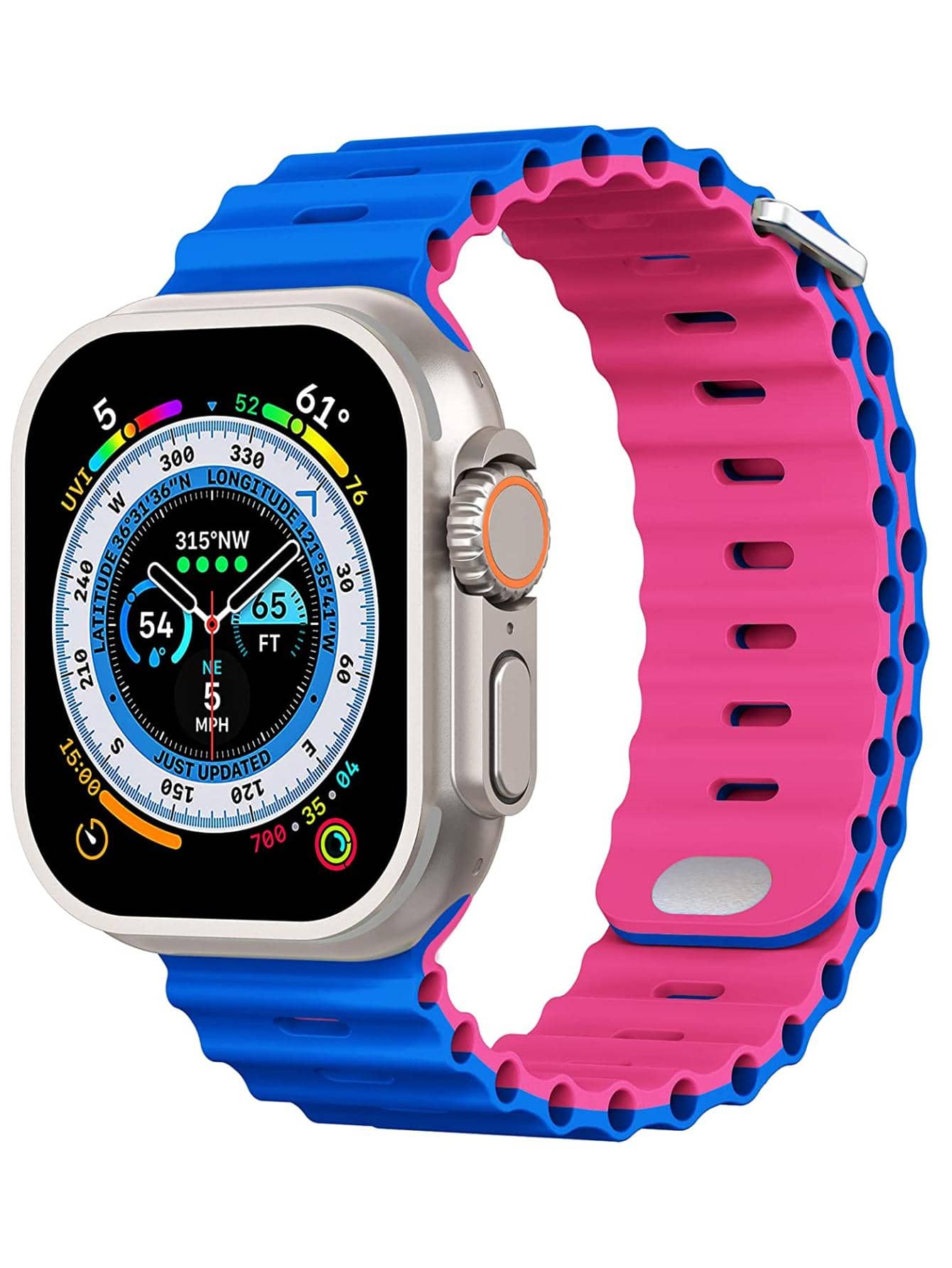 1 件运动型硅胶替换表带，适用于 Apple Watch 系列 38 毫米 40 毫米 41 毫米 42 毫米 44 毫米 45 毫米 49 毫米，Apple Watch Ultra SE S10 9 8 7 6 5 4 3 2 1 - 海洋主题设计 - 彩色 - 查看 1