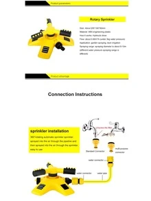360 Degree Automatic Rotating Triplet Water Sprinkler Irrigation System For Garden Flower Watering - Yellow - View 7
