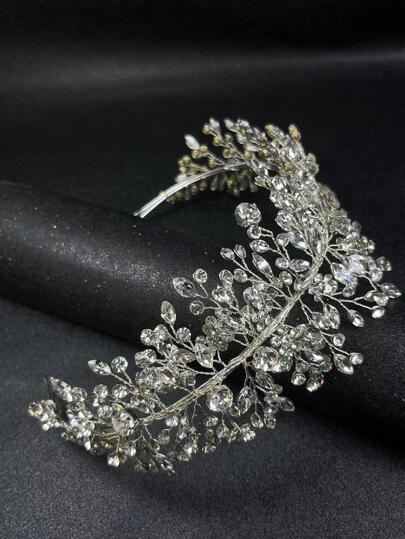 1件装女士新娘水钻发箍，婚礼伴娘盘发发箍，手工水晶发箍，婚礼派对皇家皇冠，情人节配饰