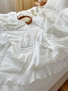 Ruffle Decor Duvet Cover Set Without Filler, Simple Bedding Set For Bedroom - White - View 4