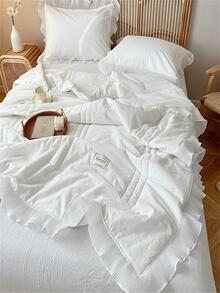 Ruffle Decor Duvet Cover Set Without Filler, Simple Bedding Set For Bedroom - White - View 5