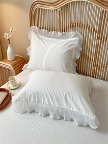 Ruffle Decor Duvet Cover Set Without Filler, Simple Bedding Set For Bedroom - White - View 2