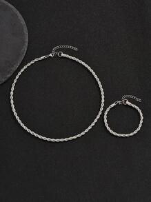 Vòng cổ và vòng tay chuỗi tối giản cho nam - Bạc - Xem 3