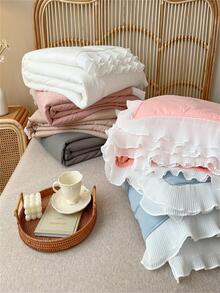 Ruffle Decor Duvet Cover Set Without Filler, Simple Bedding Set For Bedroom - White - View 8