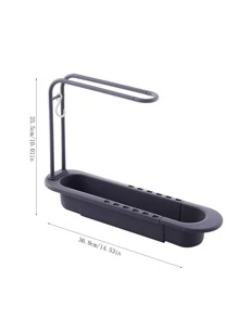 1pc PP Sink Drying Rack With Towel Bar, Modern Grey Telescopic Multifunctional Over The Sink Dish Rack For Kitchen - Grey - View 2