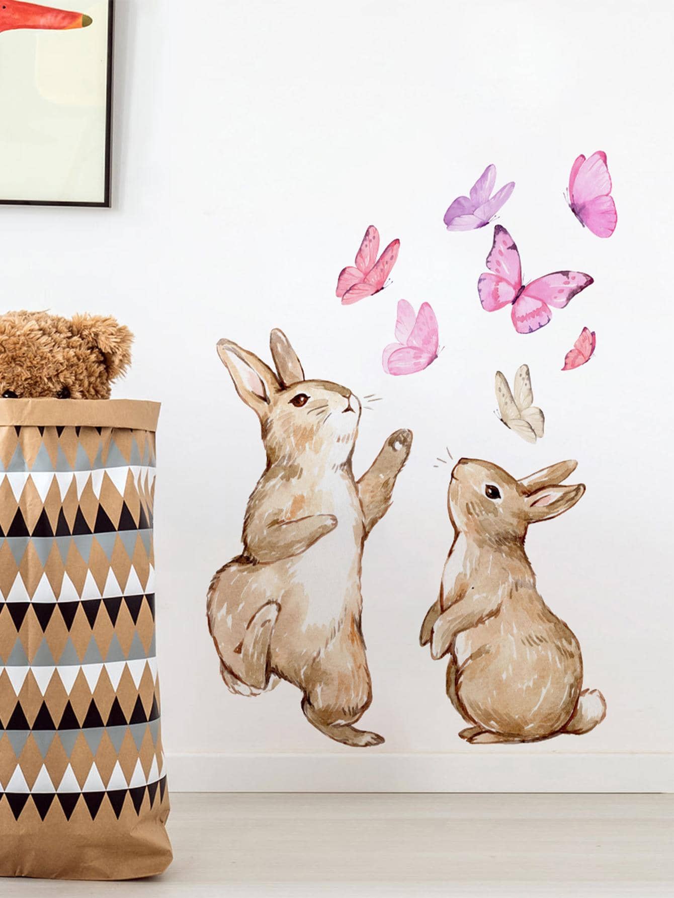 1pc Rabbit & Butterfly Pattern Wall Sticker, Modern PVC Wall Decal For Home Decoration - Multicolor - View 1