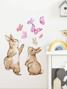 1pc Rabbit & Butterfly Pattern Wall Sticker, Modern PVC Wall Decal For Home Decoration - Multicolor - View 3