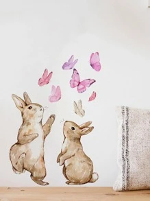 1pc Rabbit & Butterfly Pattern Wall Sticker, Modern PVC Wall Decal For Home Decoration - Multicolor - View 4