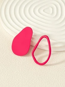 不对称形状不匹配耳钉 - 玫紅色 - 查看 3