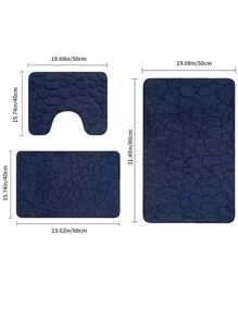 件海軍藍海綿石圖案壓花防滑吸水浴室墊，適合衛浴和浴室 - 藏蓝色 - 查看 3