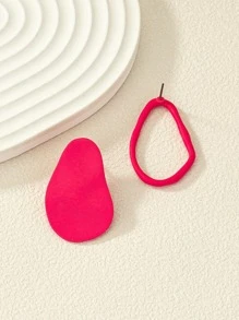 不对称形状不匹配耳钉 - 玫紅色 - 查看 4