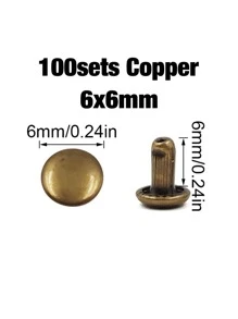 80/100/120套裝6x6mm金屬雙帽子鉚釘釘狀首飾圓形指甲鉚釘適用於皮藝配件 - 銅色 - 查看 2
