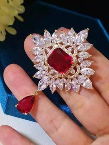 水晶細節胸針 - 紅色 - 查看 1