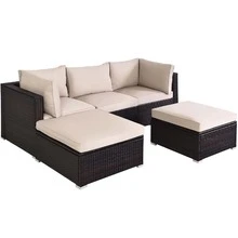 Costway 5PCS Patio Rattan Furniture Set Ottoman Table - Beige - View 11