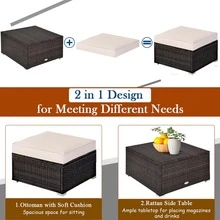 Costway 5PCS Patio Rattan Furniture Set Ottoman Table - Beige - View 6