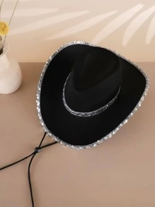 1 Phụ Nữ ĐầM Trang Trí Dây Rút Có Thể Điều Chỉnh Nón Da Bò Cho Cuộc Sống Hàng Ngày - màu đen - Xem 3
