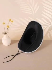 1 Phụ Nữ ĐầM Trang Trí Dây Rút Có Thể Điều Chỉnh Nón Da Bò Cho Cuộc Sống Hàng Ngày - màu đen - Xem 4