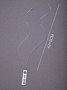 矩形吊墜項鍊 - 銀色 - 查看 3