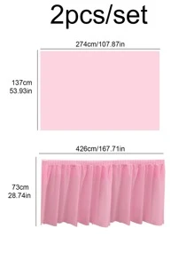 2pcs Disposable Tablecloth Skirt, Birthday Party Festival Celebration Daily Table Protection, Atmosphere Prop - Pink - View 3