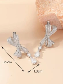 2pcs Cubic Zirconia Bow Drop Earrings Valentines,Mom,Mother,Mother's Day,Gift - Silver - View 2