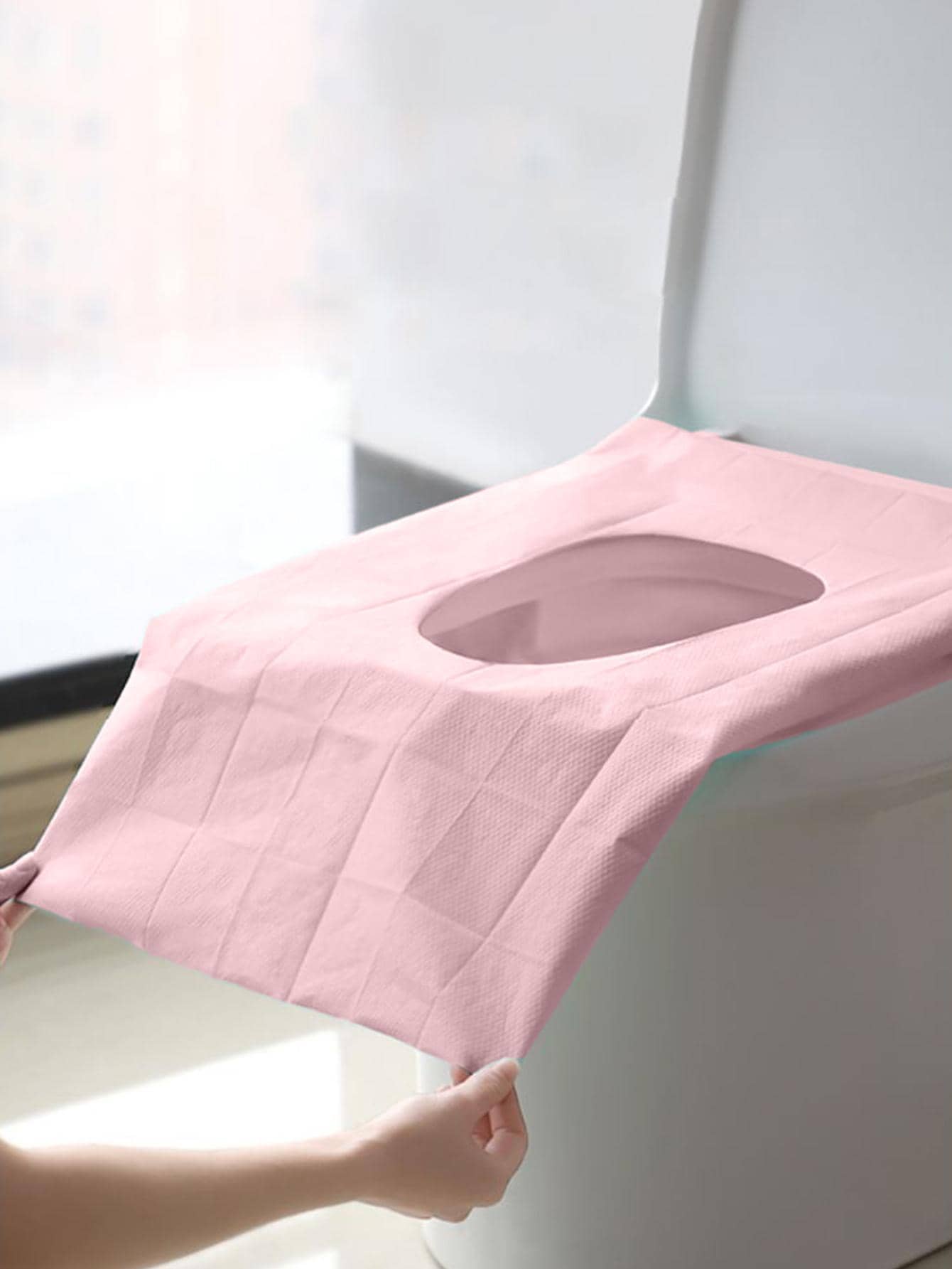 1 包一次性防水马桶座套，便携式卫生垫，适用于公共卫生间浴室装饰秋季装饰 - 粉色 - 查看 1