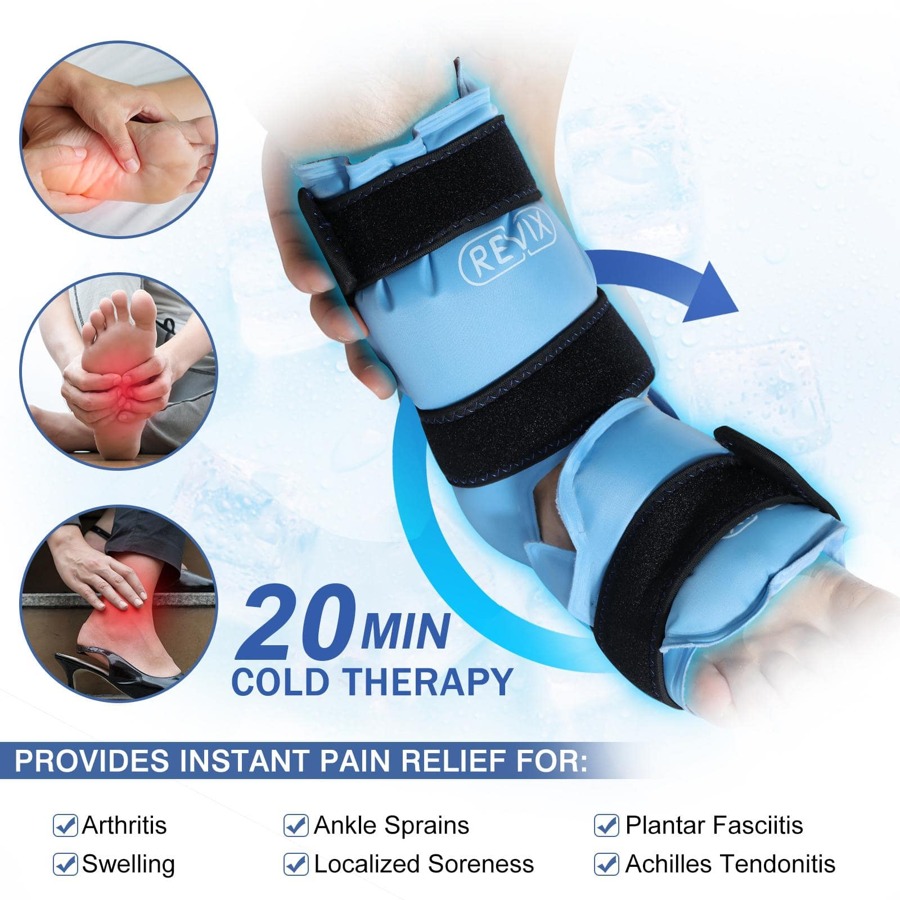REVIX Ankle Ice Pack Wrap for Foot Pain Relief and Feet Injuries