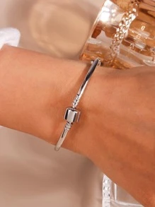 Vòng đeo tay bằng thép không gỉ tối giản - Bạc - Xem 6