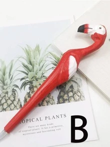 1入組木頭火烈鳥裝飾凝膠創意多用途中性筆適用於學校 - 黑色 - 查看 5