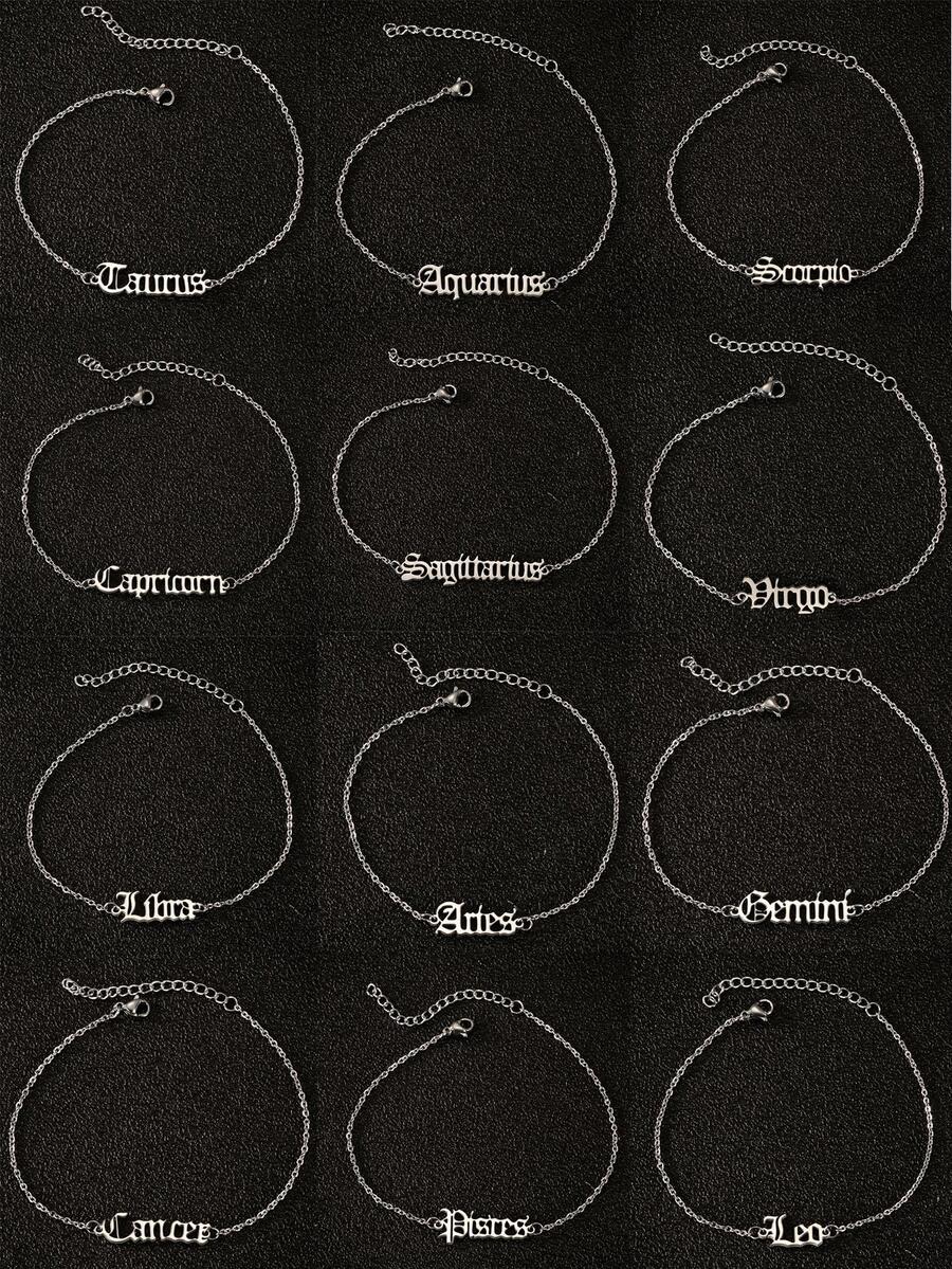 1入歐美風格復古時尚極簡不鏽鋼十二星座吊墜手鏈女款,適合日常佩戴的禮物 - 銀色 - 查看 1