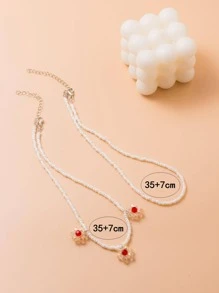 2pcs/set Flower Charm Beaded Necklace - Multicolor - View 5