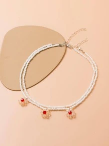 2pcs/set Flower Charm Beaded Necklace - Multicolor - View 1