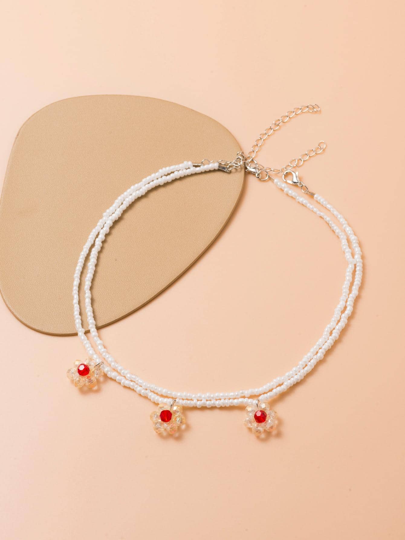 2pcs/set Flower Charm Beaded Necklace - Multicolor - View 1