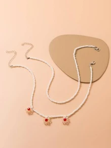 2pcs/set Flower Charm Beaded Necklace - Multicolor - View 4