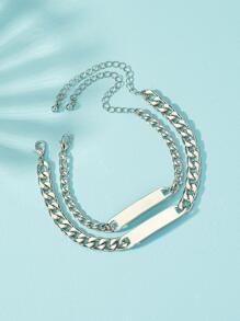 2入組矩形裝飾首飾套裝 - 銀色 - 查看 3