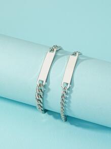 2入組矩形裝飾首飾套裝 - 銀色 - 查看 2