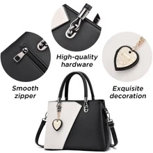 I IHAYNER Womens Leather Handbags Purse Top-handle Bags Contrast Color Stitching Totes Satchel Shoulder Bag for Ladies