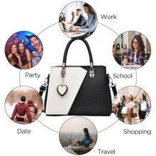 I IHAYNER Womens Leather Handbags Purse Top-handle Bags Contrast Color Stitching Totes Satchel Shoulder Bag for Ladies