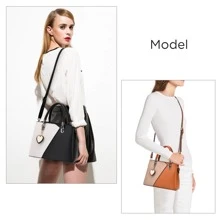 I IHAYNER Womens Leather Handbags Purse Top-handle Bags Contrast Color Stitching Totes Satchel Shoulder Bag for Ladies