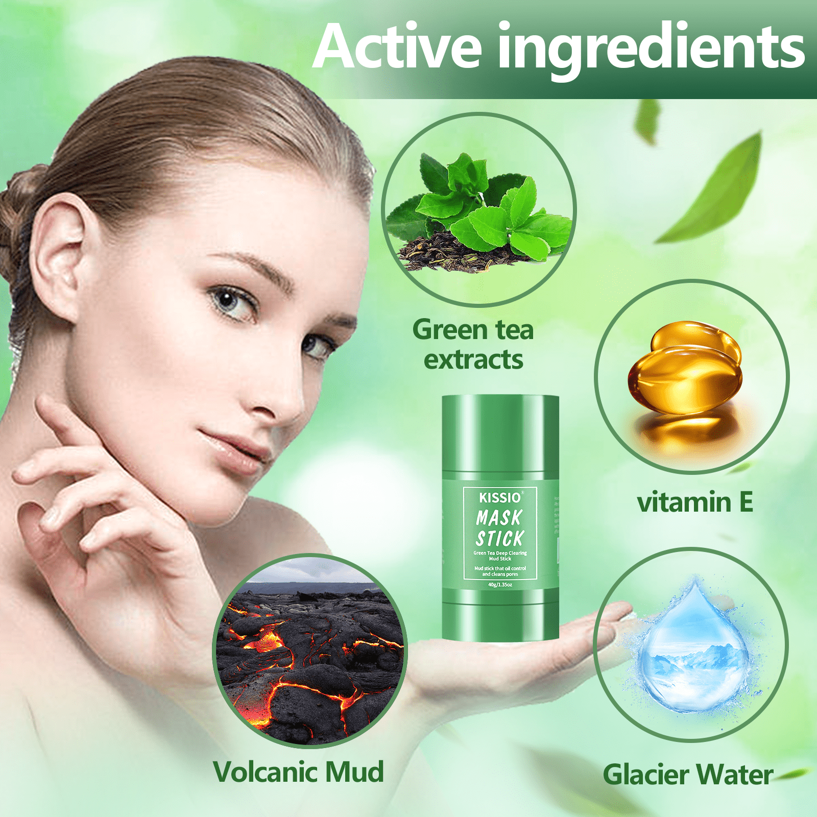 KISSIO Green Tea Mask Stick,Blackhead Remover,Face Mask with Volcanic