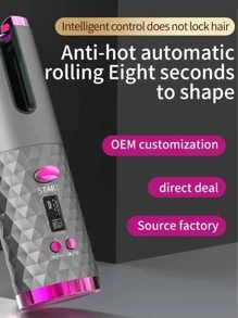 1pc Automatic Curling Iron Machine Wireless Portable Rechargeable Hair Curling Iron Ladies Only - Grey - View 6